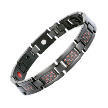 Bracelet à maillons pour homme en acier titane et fibre de carbone, noir avec fibre rouge, bijou de poignet élégant et r