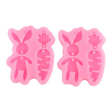 2Pcs Pink Silicone Rabbit and Carrot Mold DIY Key Chain Holder Tool