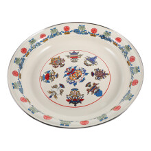 1Enamelware White Vintage Enamel Plate Chinese Style Food Tray
