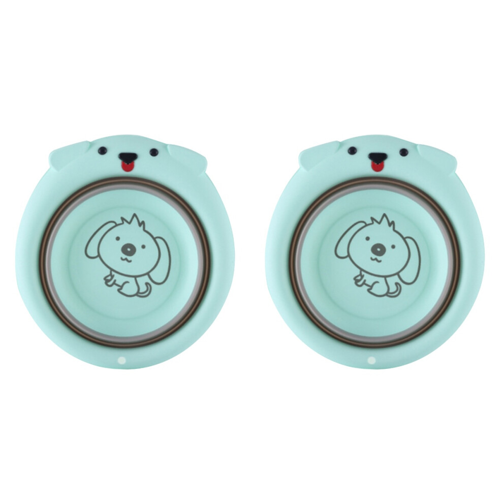 2Pcs Baby Washbasin Folding Cartoon Collapsible Hanging Hole Blue Ohphcall