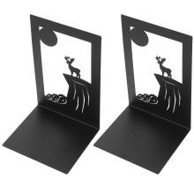 2Pcs Unique Cliff Deer Pattern Iron Bookends Black Creative Book Stand