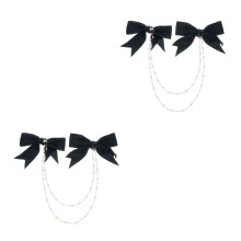 2Pièces Double Barrette Noir Pompon Tissu Femme
