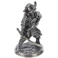 Grey Mini Japanese Samurai Garden Statue White Copper Decor