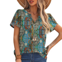 Women's Floral Print Petal Short Sleeve Loose-Mixed patterns L