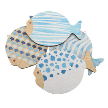 4 Pcs Wooden Fish Wall Decoration Seaside Beach Hanging Themed Room