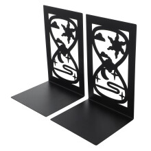 2Pcs Creative Iron Art Bookends Black Hollow Hourglass Design for Home