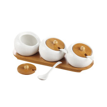 3 Bocaux En Pour Condiments Plateau Bois Colorés