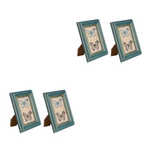 4Pcs Blue Photo Frames Vintage Style Bamboo for Family Photo Display