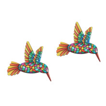 2Pcs Orange Iron Hummingbird Wall Ornament Indoor Outdoor Decor