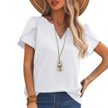 Lightweight Women's V Neck T-Shirt Blouse Colorful-White XL