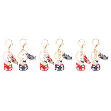6Pcs Assorted Color Maneki Neko Bag Chain Charm Zinc Alloy Keyrings