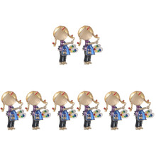 8Pcs Fashion Metal Brooch Pin Cartoon Girl Design Multi Color Brooches