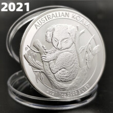 2021 Australische Koala Gedenkmünze Versilbert 40 mm Wildtier Sammlermedaille Spiegelfläche Handgefertigt
