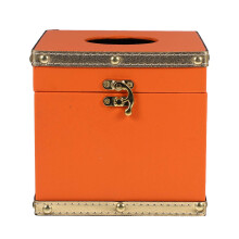 Orange Vintage Style PU Tissue Box Cover for Living Room