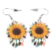 1Pair Acrylic Sunflower Earrings Orange Boho Dangle Earrings for Women