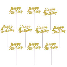 10Pcs Gold Cupcake and Birthday Cake Topper for Cake Decoration