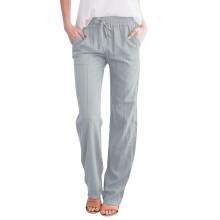 Linen Cotton Pants For Women Loose Elastic Waist-Light Gray XXL