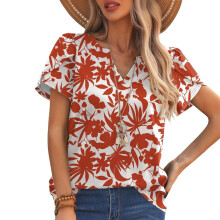 Women's Short Sleeve V Neck Loose Fit Blouse Top Floral-S L