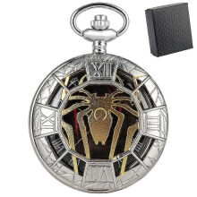 Vatertagsgeschenk mit Box, coole Spinnen-Anhängeruhr aus Hohlquarz, Vintage-Taschenuhr mit silberner Kette