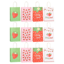 12Pcs Paper Party Favor Bags with Handles Strawberry Pattern Assorted