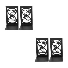 4Pcs Creative Black Iron Bookends Hollow Hourglass Design for Home