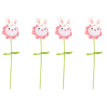 4Pcs Knitted Bunny Flower Bouquet Artificial Crochet Decor Multi