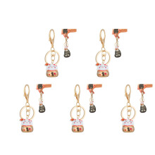 5Pcs Golden Hanging Fortune Cat Keychain Metal Decorative Bag Pendant