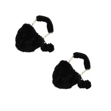 2Pcs Plush Single Shoulder Heart Bag Black Fashionable Tote for Women