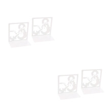 4Pcs White Metal Bookend Dragon Pattern Desktop Book Stand Home Supply