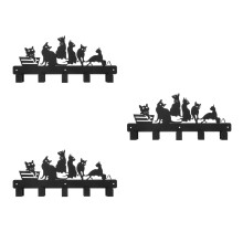 3Pcs Black Metal Cat Wall Hooks Versatile Coat, Towel and Bag Holders