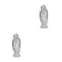 2Pcs Blessed Virgin Mary Resin Statues Silver Outdoor Religious Decor