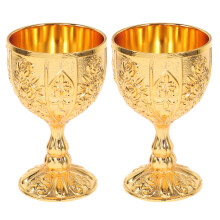 2Pcs Antique Golden Metal Chalice Cups Decorative European Goblets