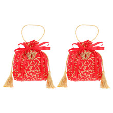 2Pcs Durable Red Cloth Drawstring Candy Gift Bags for Chinese Weddings
