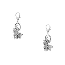 2Pcs Silver Metal Tiger Statue Key Chain Decorative Rhinestone Pendant