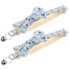 2Pcs Bow Tie Bell Cat Collar Adjustable Polyester Cotton Pet Neckwear