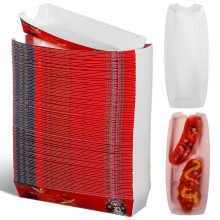 100Pcs Red Paper Hot Dog Boxes Easy-Use Food Storage Tray for Takeout