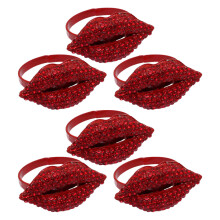 6Pcs Red Lip-Shaped Napkin Rings Alloy Rhinestone Romantic Table Decor
