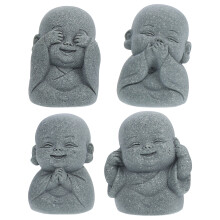 4Pcs Mini Buddha Resin Statues Grey Monk Figurines Desktop Decoration