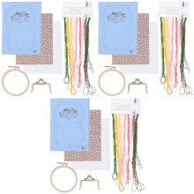 3St Borduurtas Met Bloemdecor Sky-Blauwe Handgemaakte Naaigereedschap