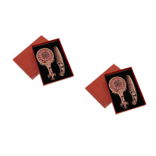 2Sets Golden Mini Cosmetic Mirror Portable Makeup Mirror with Comb Set