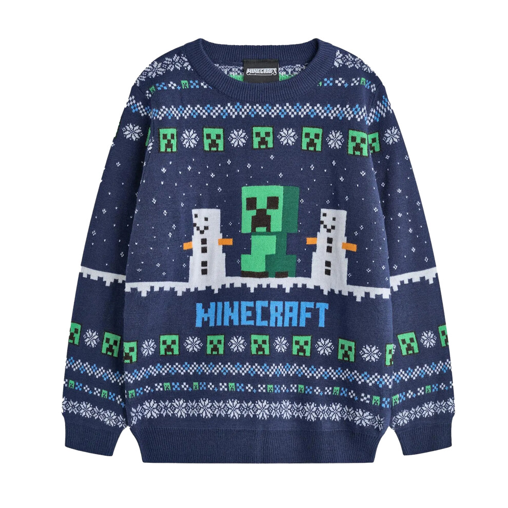 Minecraft (11-12 Years, ) Boys Creeper Christmas Jumper Blue