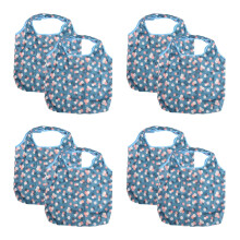 8St Opbergbare Blauwe Shopping Tote Met Daisy Patroon En Handige Zak