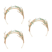 3St Groene Kroon Haarband Bruid Met Vintage Sieraden