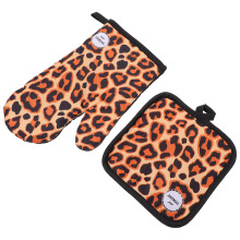 2Stk Wärmeisolierende Ofenhandschuhe Leopard Polyester Küchenhandschuh