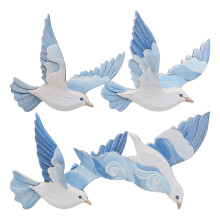 4Pcs Ocean-Style Wooden Seagull Wall Hanging Coastal Decor for Bedroom
