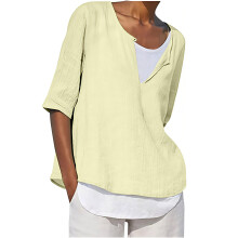 Women's T-shirt top, short-sleeved casual shirt,-Yellow M