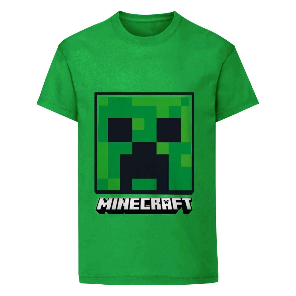 Minecraft (7-8 Years, ) Childrens/Kids Creeper Face T-Shirt Green