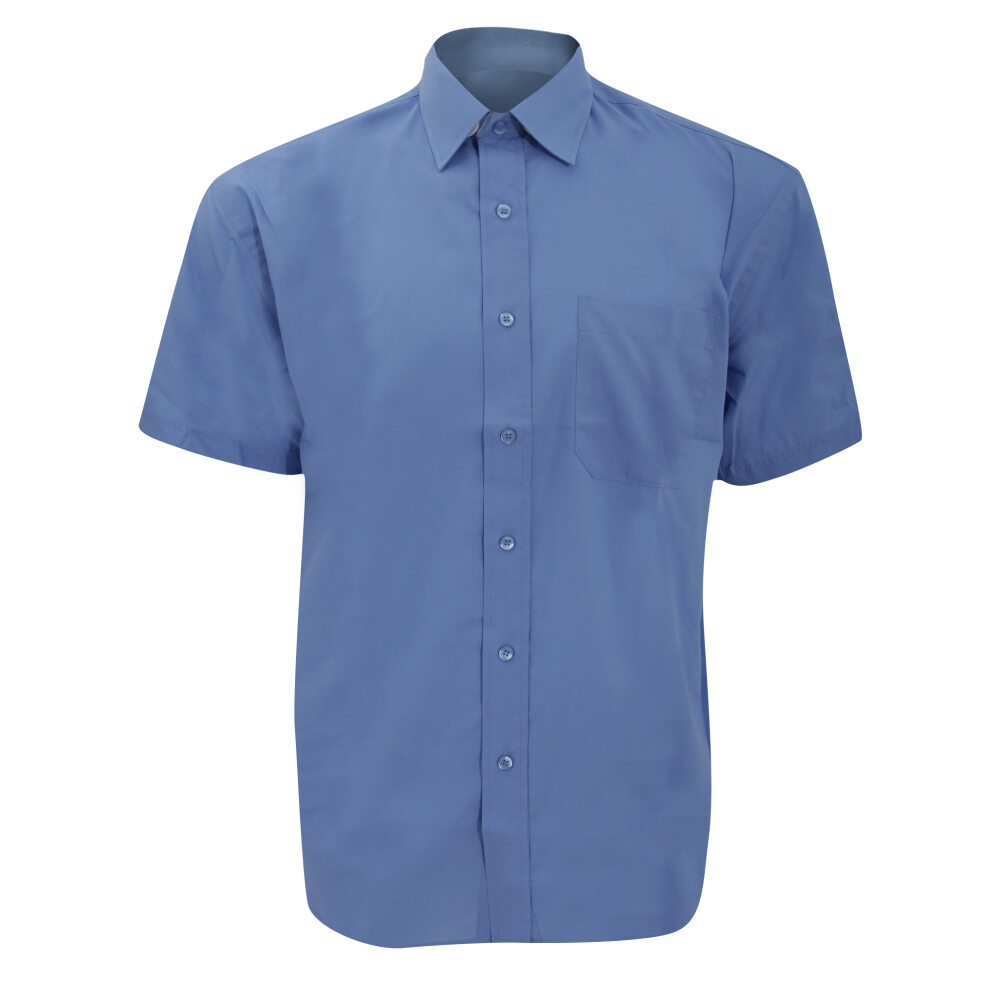 Russell (17, Corporate ) Collection Mens Short Sleeve Poly-Cotton Easy Care Poplin Shirt Blue