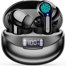 VEATOOL Wireless Wireless Bluetooth 5.3 with Mic 35H Battery Life LED Standard IPX7 ENC for iPhone and Android (Black)