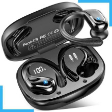 Trådlösa sporthörlurar - IPX7 vattentäta - 75 timmars batteritid - Bluetooth 5.4 ANC - 3D HiFi-stereohörlurar - Brusreducerande mikrofo